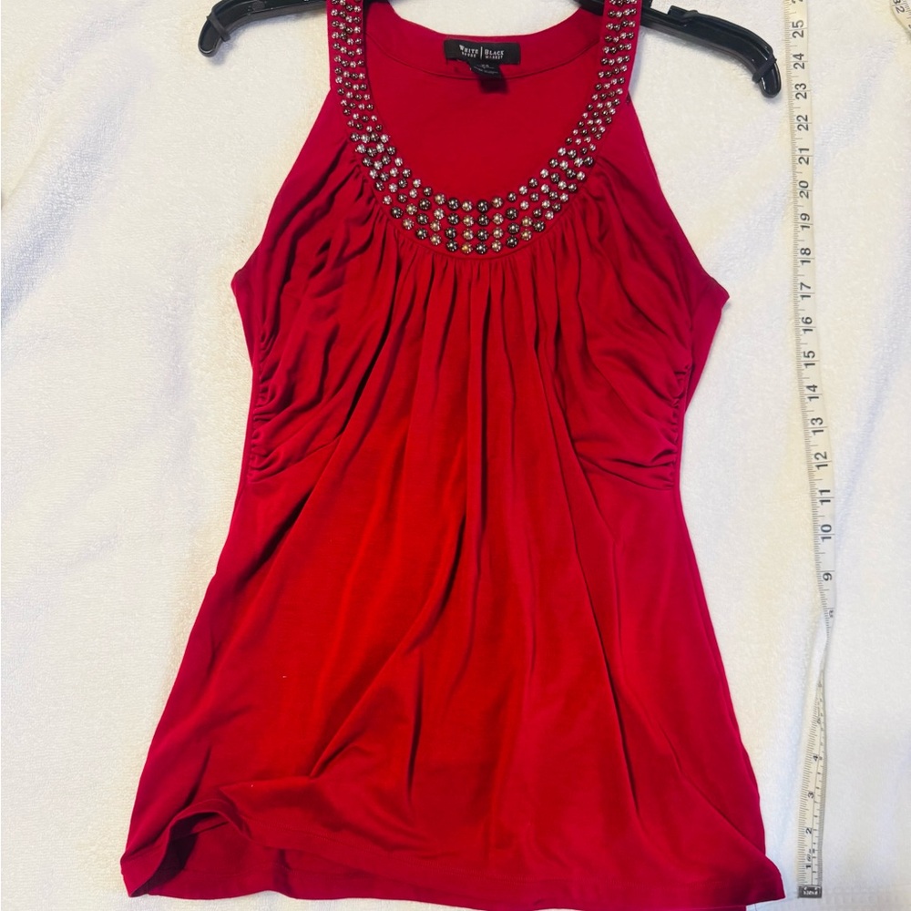 White House Black Market Red Jeweled Halter Tank Top